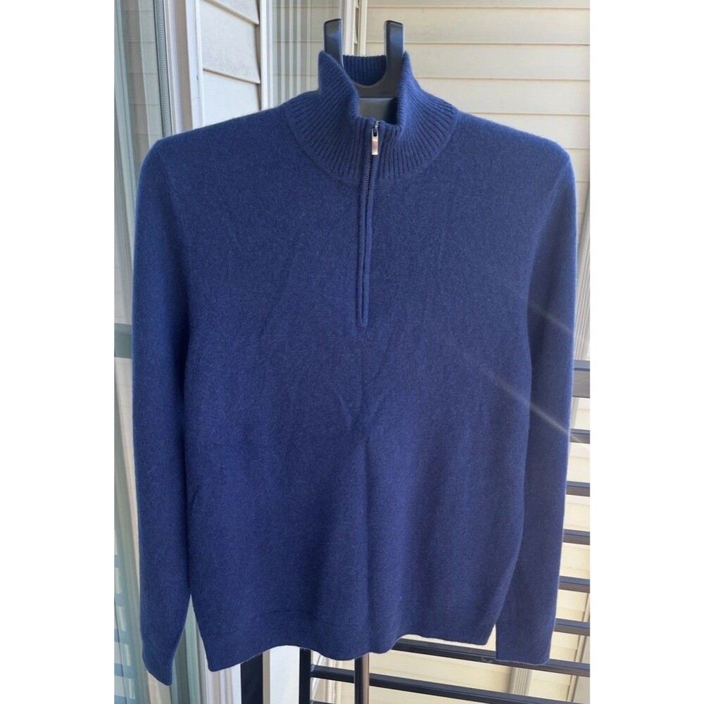 NORDSTROM Men's 100% Cashmere 1/4 Zip Sweater Pullover Blue Size Medium